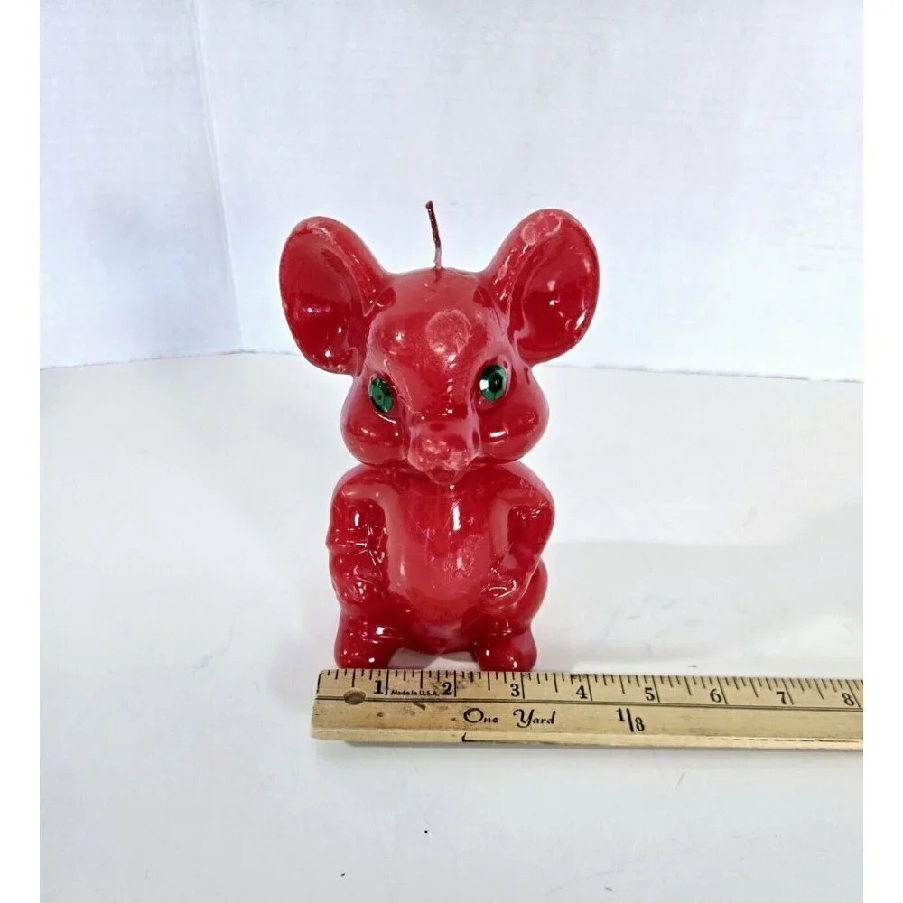 Vintage Candle Christmas Mouse Red With Green Sequin Eyes